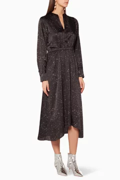 Buy Vince Black Black Constellation-Print Poet Dress for Women