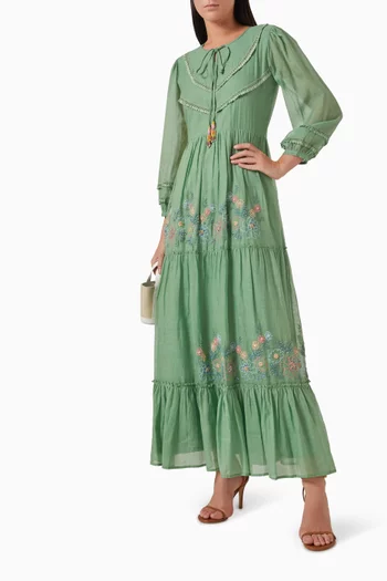 Drew Embroidered Maxi Dress in Cotton-silk