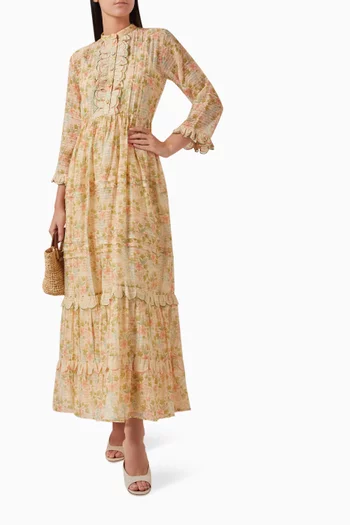 Aretha Embroidered Maxi Dress in Cotton-silk