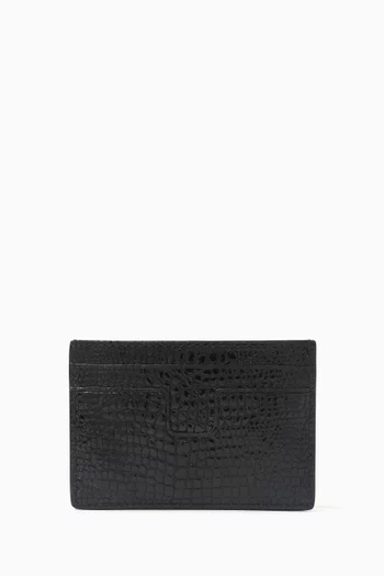 T-line Card Holder in Croc-embossed Leather