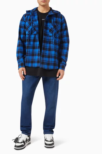 Check Hooded Flannel Shirt in Cotton