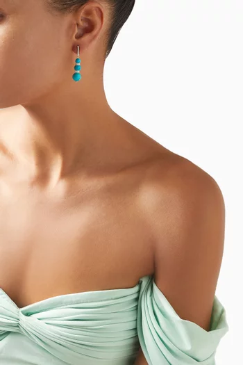 Three Turquoise Ball Drop & Diamonds Earrings in 14kt Yellow Gold  