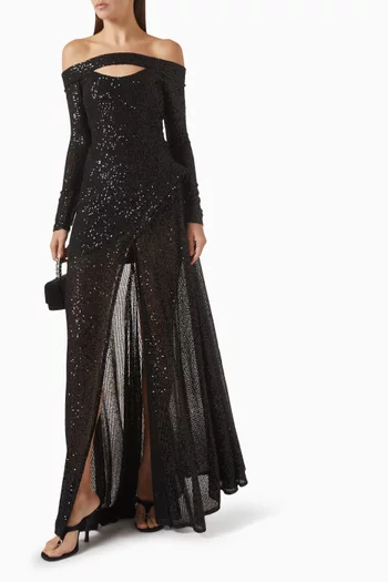 Off-shoulder Sequinned Gown