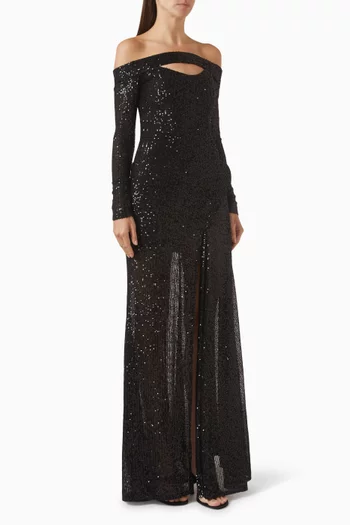 Off-shoulder Sequinned Gown