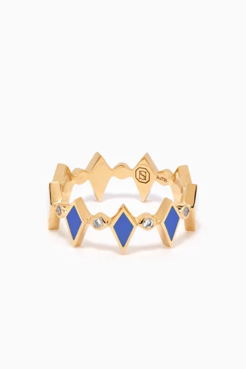 Mosaic Diamonds & Enamel Ring in 18kt Yellow Gold