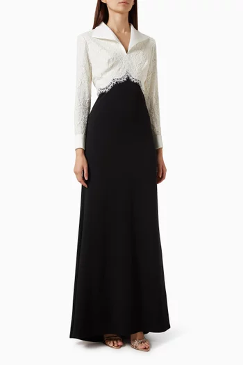 Bridger Two-tone Collared Gown in Lace & Crêpe