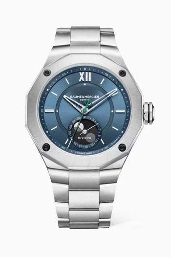 Riviera Automatic Moon Phase Steel Watch, 43mm