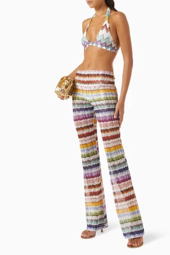 Chevron-motif Sheer Pants in Stretch-knit
