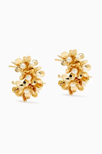 Floral Pearl Hoops in Gold-plated Brass