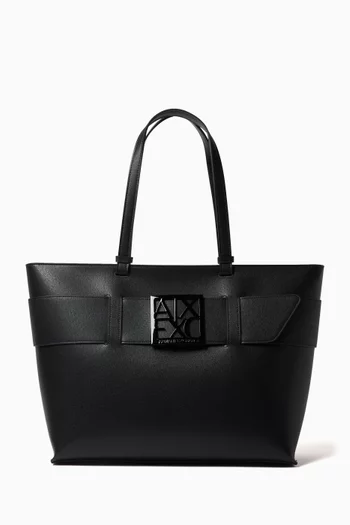 Medium Susy AX Logo Shopping Tote Bag in Faux-leather