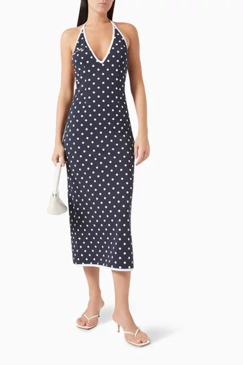 V-neckline Polka-dot Midi Dress in Jersey