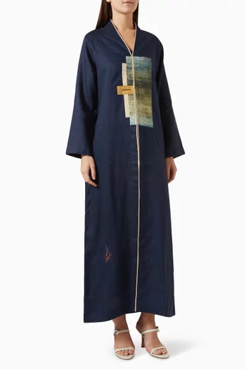 Abstract-patch Abaya in Linen