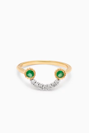 Smile Diamond and Emerald Ring in 18kt Yellow Gold
