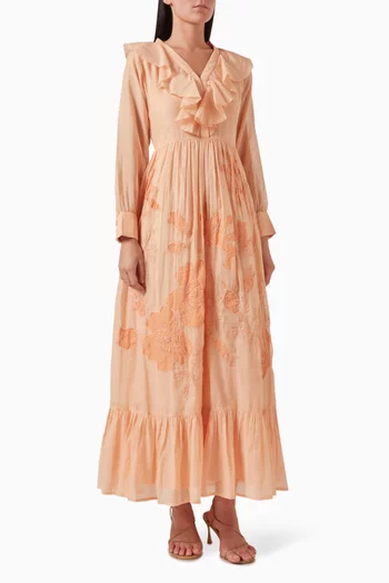 فستان لاريسا طويل مزين بتطريزات قطن وحرير