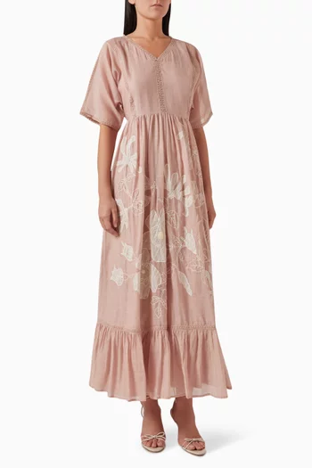 Fleur Embroidered Maxi Dress in Cotton-silk