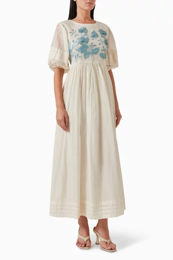 Florence Embroidered Maxi Dress in Cotton-silk