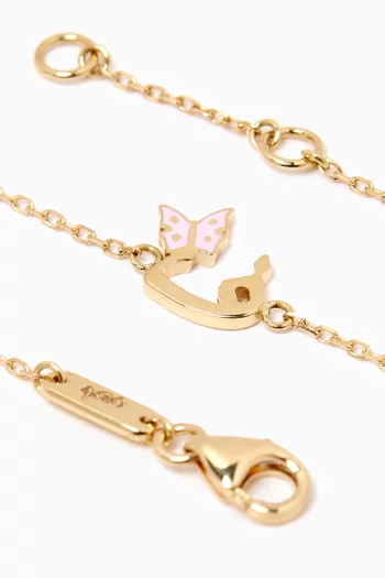 Arabic Letter 'Faa' Butterfly Charm Bracelet in 18kt Yellow Gold