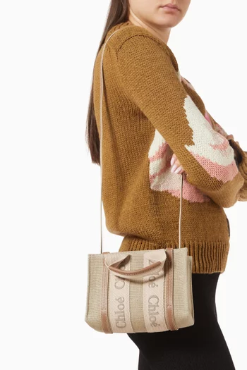 Woody Mini Tote Bag in Linen Canvas & Calfskin