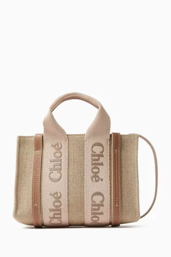 Woody Mini Tote Bag in Linen Canvas & Calfskin