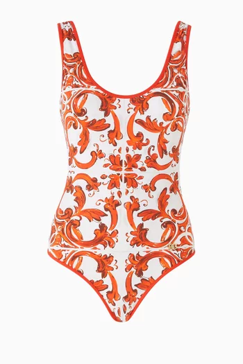 Majolica-print Racing One-piece Swimsuit in Stretch Nylon