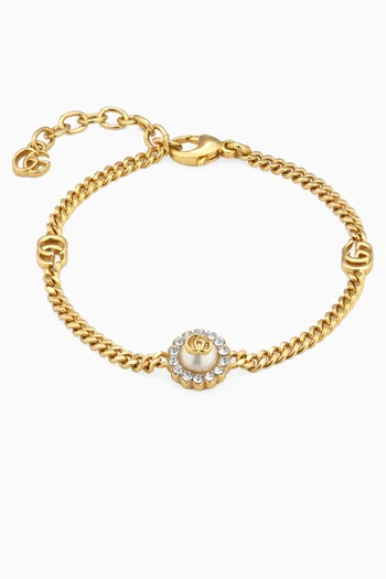 GG Marmont Double G Crystal Flower Bracelet in Gold-tone Metal