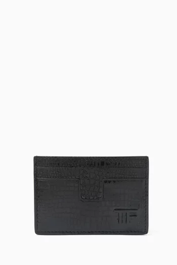 T-line Card Holder in Croc-embossed Leather