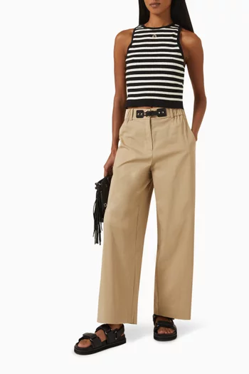 Belted Wide-leg Pants in Cotton-gabardine