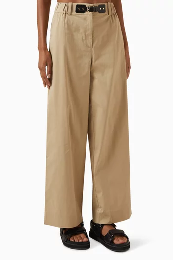 Belted Wide-leg Pants in Cotton-gabardine