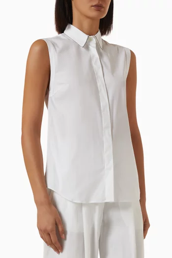 Sleeveless Shirt in Stretch Cotton-poplin