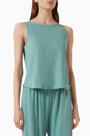 Boat Neck Crop Tank Top in Organic Linen
