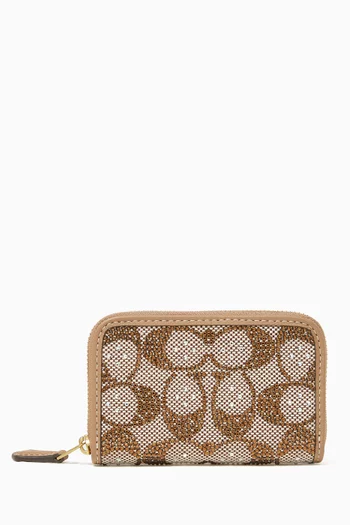 Small Zip Around Card Case in Crystal Signature Jacquard