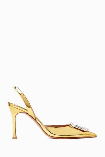 Camelia 90 Crystal Slingback Pumps in Metallic Leather