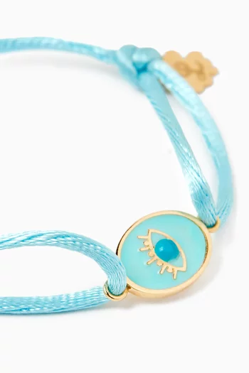 Tiny Medallion Enamel Eye Cord Bracelet in 18kt Gold