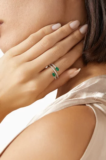 Pave Wrap Emerald Ring in Rhodium-plated Brass