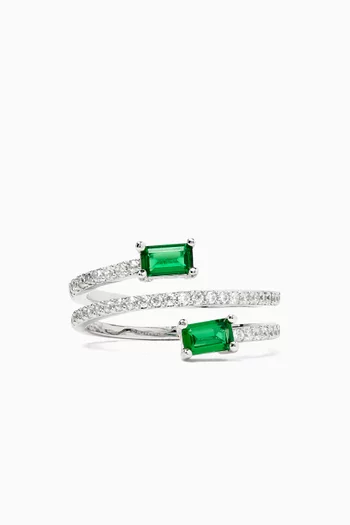 Pave Wrap Emerald Ring in Rhodium-plated Brass