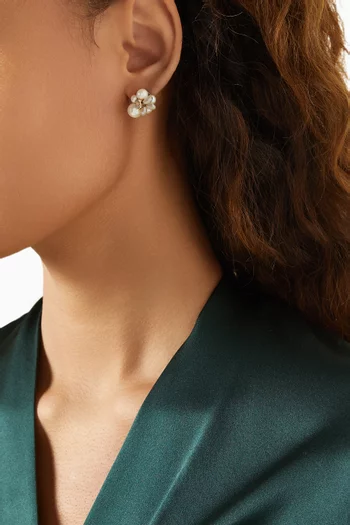 Pearl Cluster Stud Earrings in Plated Brass