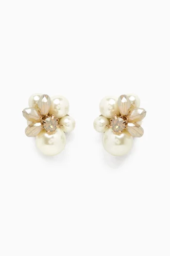 Pearl Cluster Stud Earrings in Plated Brass