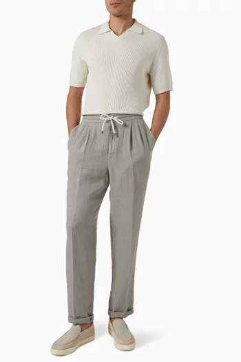 Garment-dyed Drawstring Pants in Linen Gabardine