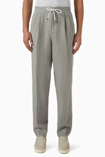 Garment-dyed Drawstring Pants in Linen Gabardine
