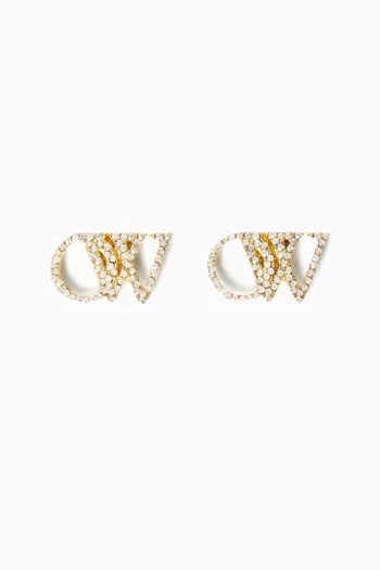 Logo Crystal Stud Earrings in Brass