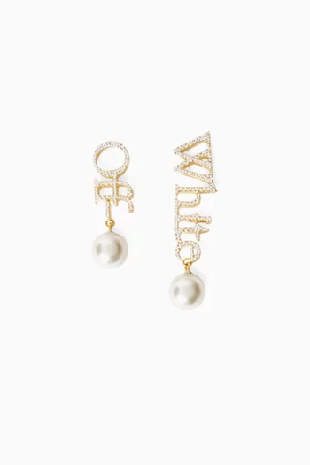 Logo Earrings in Pearl & Gold-tone Brass