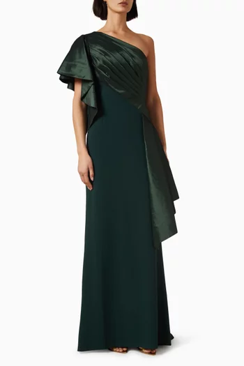 One-shoulder Gown in Taffeta & Crepe