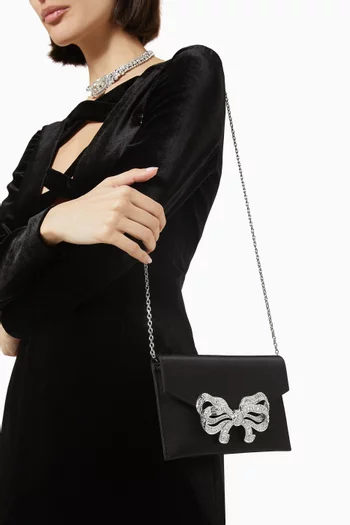 Bow Crystal Envelope Clutch Bag in Satin