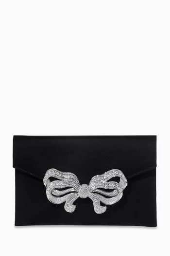 Bow Crystal Envelope Clutch Bag in Satin