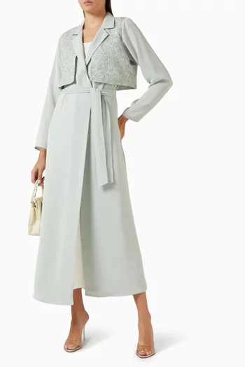 Embroidered Collar Abaya in Satin