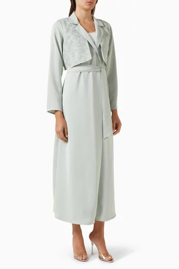 Embroidered Collar Abaya in Satin