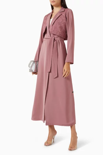 Embroidered Collar Abaya in Satin