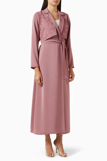 Embroidered Collar Abaya in Satin