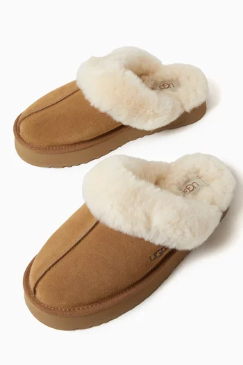 Disquette Fur Slippers in Suede