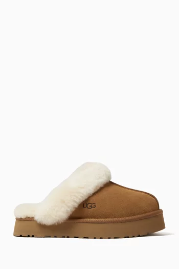 Disquette Fur Slippers in Suede